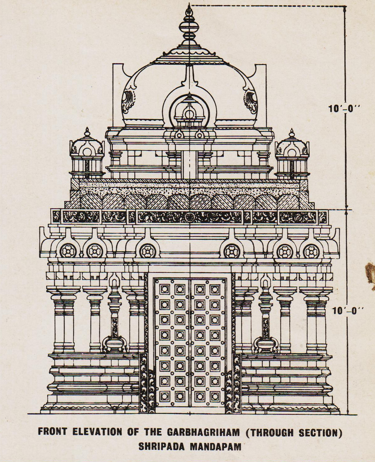 Front Elevation Of The Grabhagriham (Through Section) Shripada Mandapam