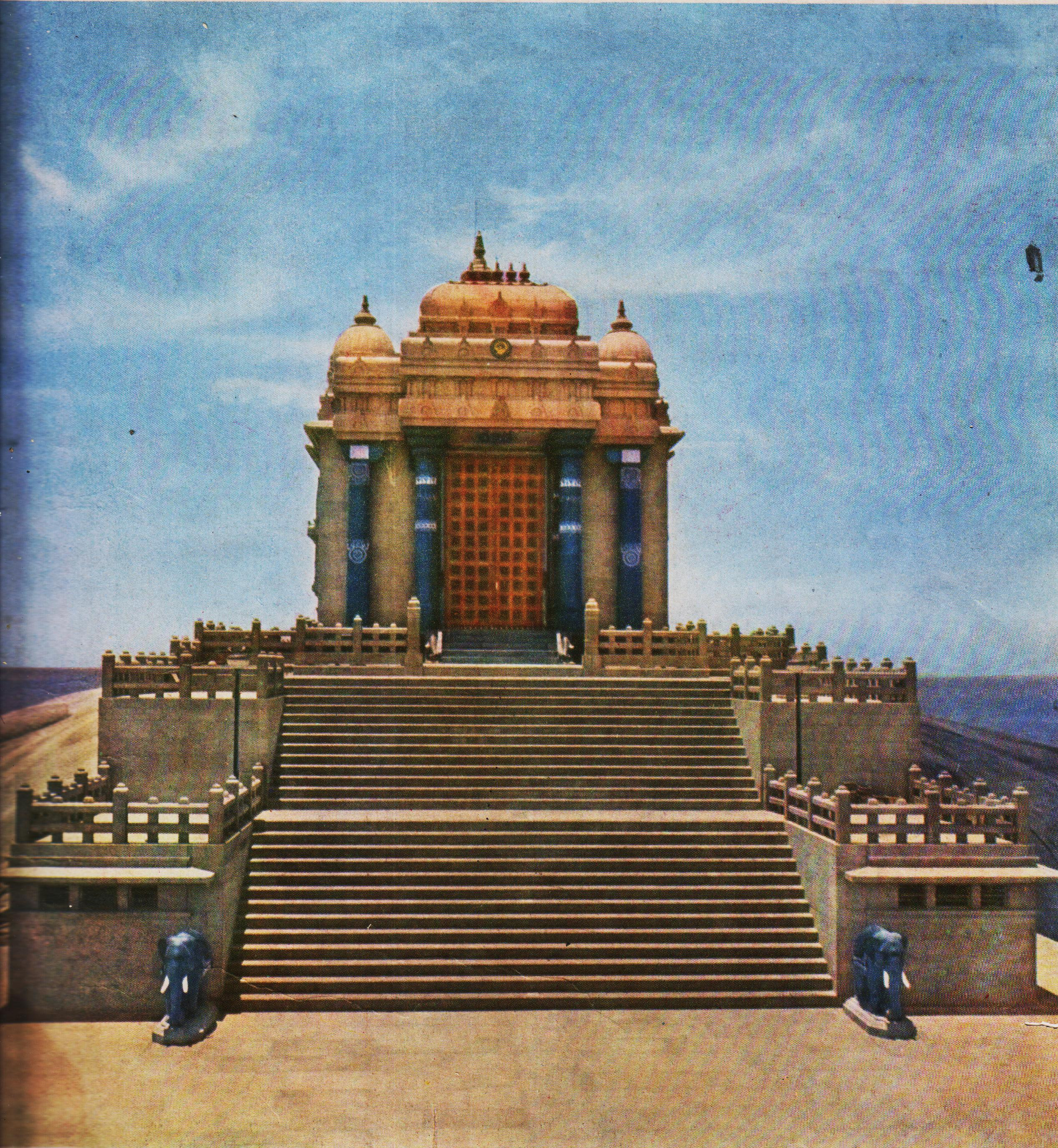 A front view of the Vivekananda Mandapam on the Vivekananda Rock