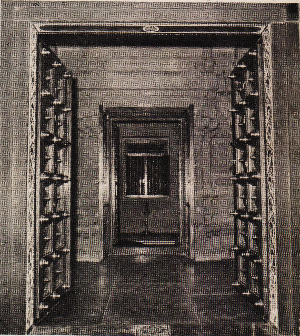  A partial view of the inner Prakaram and the entrance of the Garbha Griham (sanctum sanctorum) obtained from teh threshold of the Main Entrance of the Shripada Mandapam.