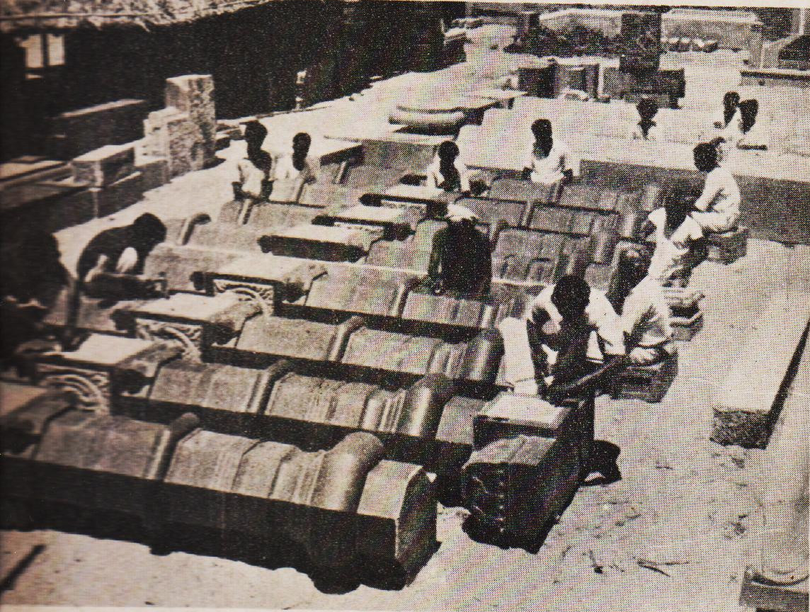 A row of dressed columns prior to their transportation to the Rock.